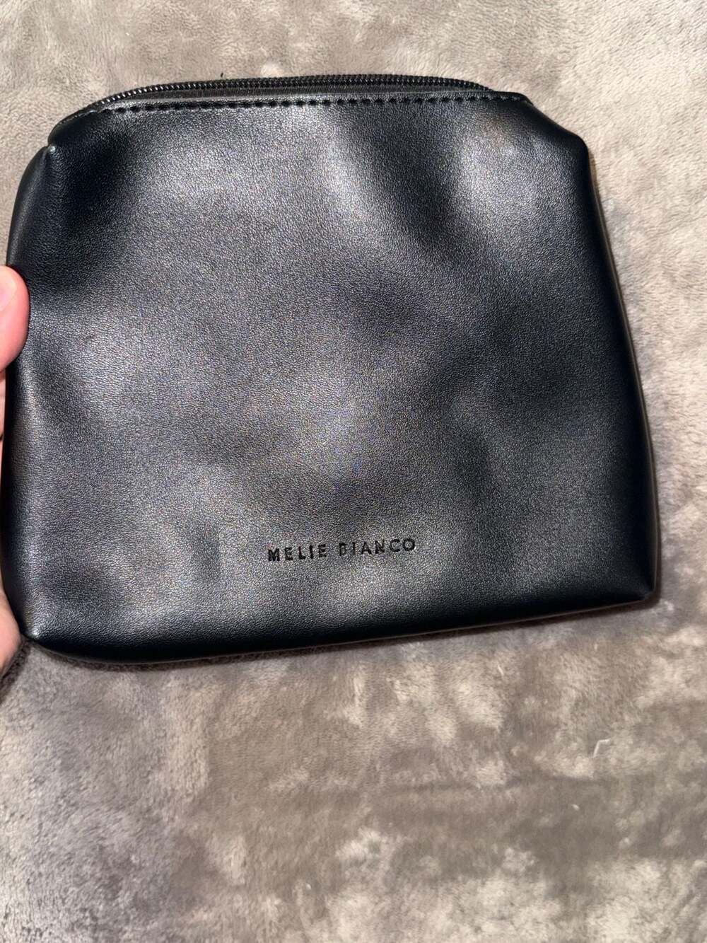Melie Bianco Black Faux Leather Cosmetic Pouch